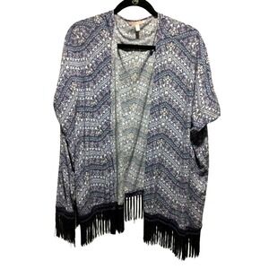 VICTORIA‎ SECRET Geometric Print Kimono Cardigan Fringe XS S Blue Purple